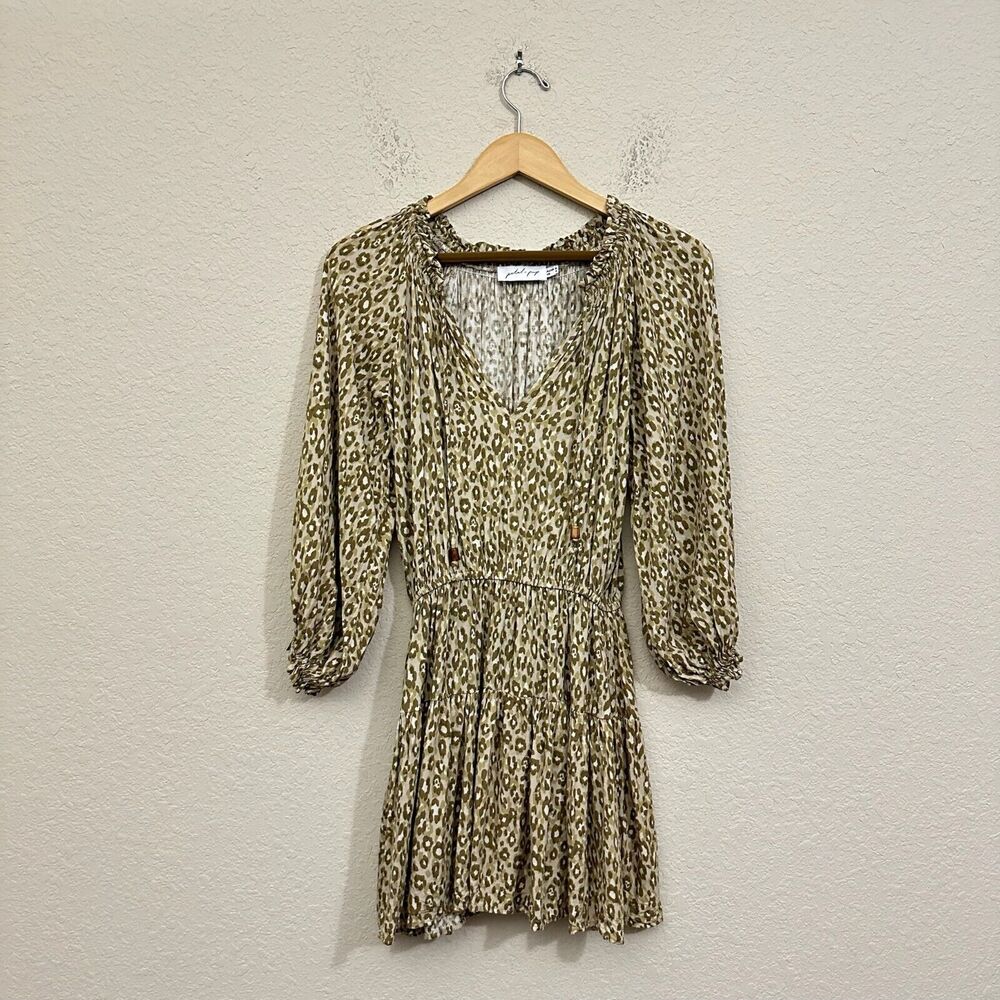 PETAL & PUP "Oaklynn" Leopard Print Mini Dress Fit & Flare Drop Waist Green